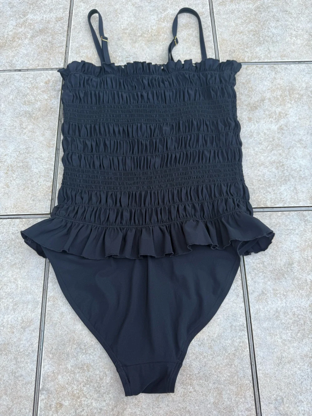 Tory Burch Women's Costa Smocked One Piece Ruffled Swimsuit, Black